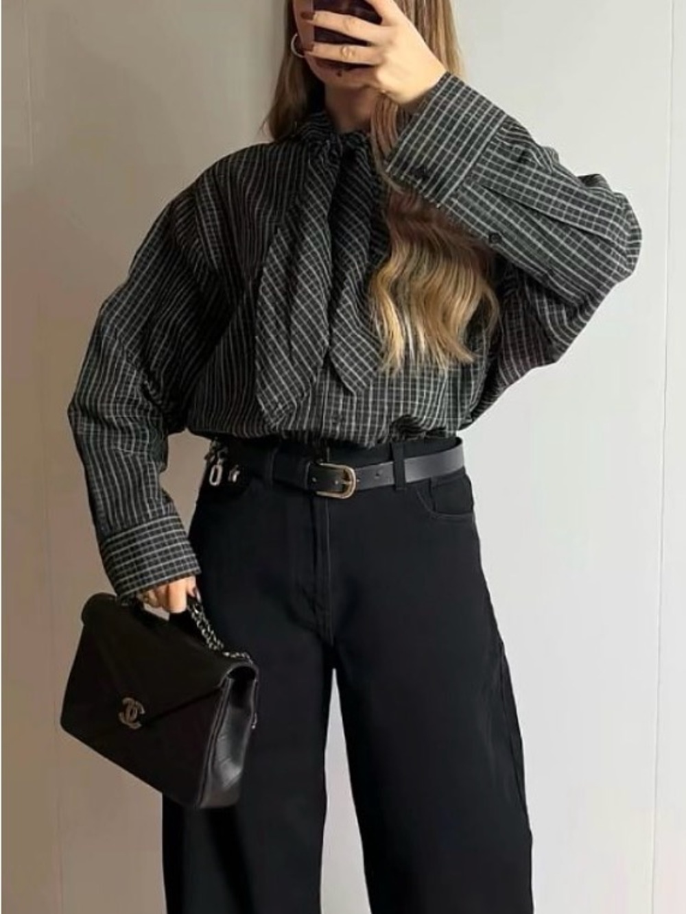 Zara Plaid Cotton Handkerchief Shirt - Checkered Tie Button-Up - Check Scarf Top - Picture 6 of 8